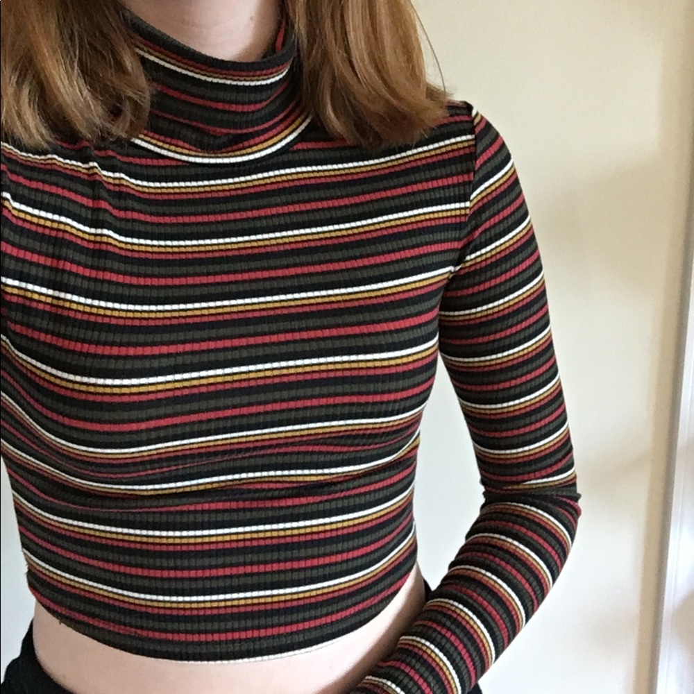 Black Cropped Turtleneck with Colorful Stripes